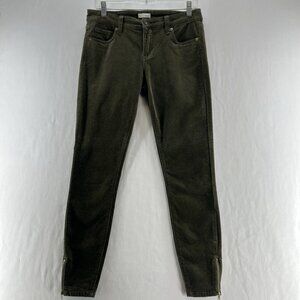 Edyson Leon Ankle Skinny Corduroy Pants Womens 28 Stretch Zip Hem Mid-Rise Green